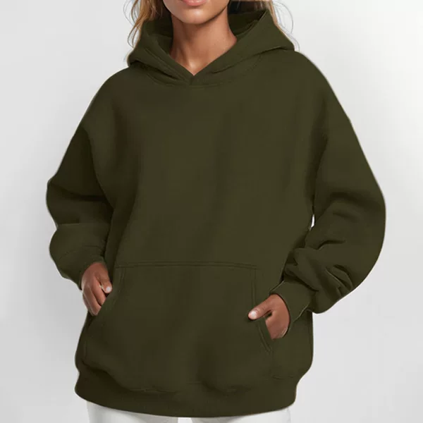 Cross-Border 2025 Autumn and Winter European and American Clothing New Fashion Solid Color Loose Casual Temperament Long-Sleeved Hooded Sweatshirt in Stock