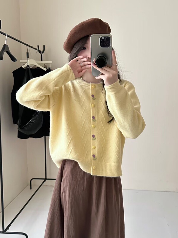 韩系温柔风针织开衫外套女2025新款初秋设计感小众宽松显瘦上衣|undefined