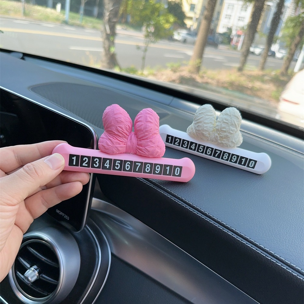 Estacionamiento temporal en el coche Lindo arco móvil teléfono número de matrícula matrícula coche creativo móvil interior decoración de estacionamiento femenino