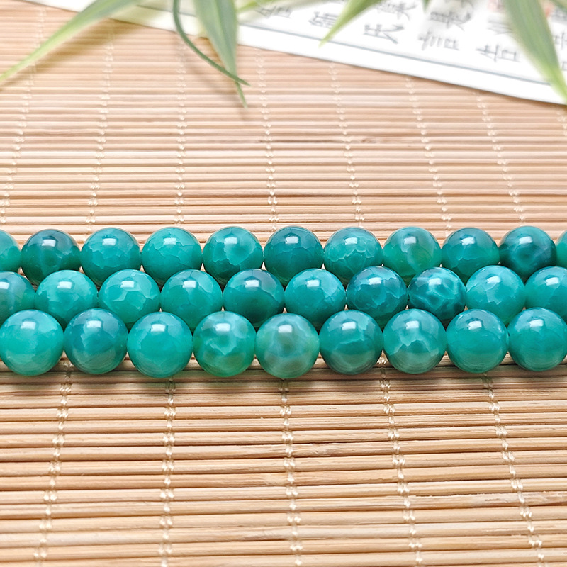 Collar de joyas de ágata de pavo real antiguo verde pulsera DIY accesorios a través de agujeros redondos cuentas de ágata semiacabadas cuentas de ágata