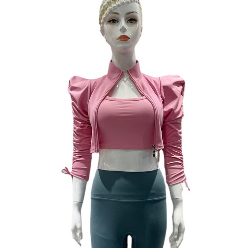 Women's Yoga Set for Autumn/Winter - Puffer Long-Sleeve Zipper Jacket and Athletic Pants for Fitness and Body Shaping