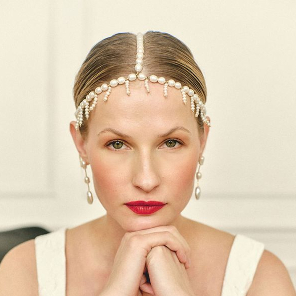 European and American Hot-Selling Tassel Hair Chain, Personalized Ethnic Style Pearl Headwear, Versatile Ins Bridal Hair Accessories Hair Chain