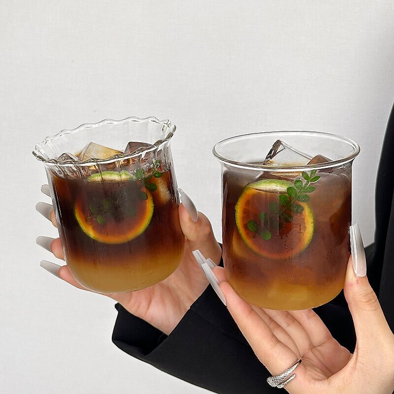Fat-Bottomed Wide-Mouthed Round Cup for Iced Americano Latte, Simple Coffee Cup for Beverages, Juice, and Coffee Shop Use, Made of Glass