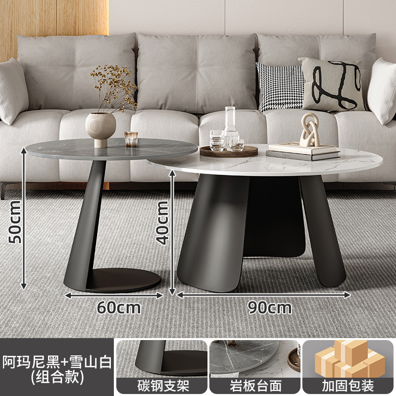 Sofá de sala de estar, mesa lateral pequeña, lujo ligero, losa de roca simple moderna, sensación de alta gama, mesa de centro minimalista, mesa redonda, mesa auxiliar creativa junto a la cama
