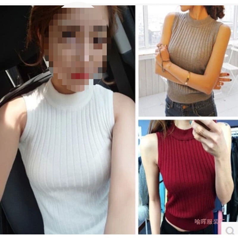 2026 Korean Style Women's Ribbed Vertical Stripe Turtleneck Slim Fit Pullover Knit Top Vest Slimming Cotton
