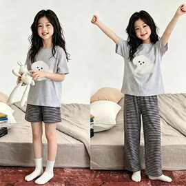 夏季女童睡衣三件套装2026儿童新款短袖短裤爆款女大童睡衣家居服