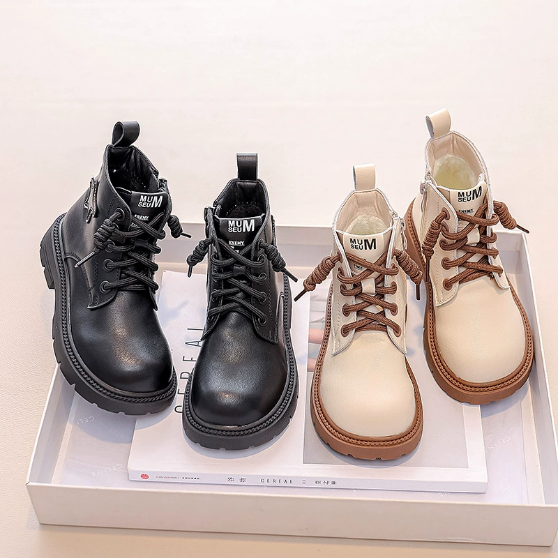 От имени волос Детские кожаные короткие сапоги для девочек Ботинки Martin 2023 новые детские осенне-зимние сапоги для девочек на флисовой подкладке