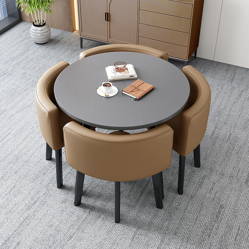 Conjunto de mesa y sillas para recepción, mesa de negociación, mesa y sillas para recepción de tienda, mesa redonda pequeña de oficina, estilo empresarial