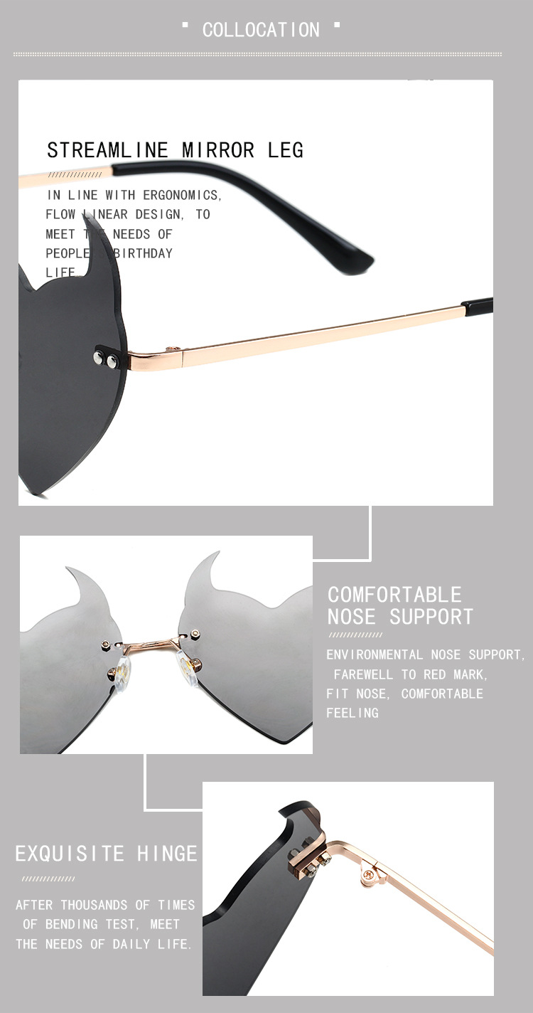 Men's Sunglasses Little Devil Frameless Sunglasses Funny Catwalk Style Unisex Cartoon Cute Metal Glasses_voghion.com