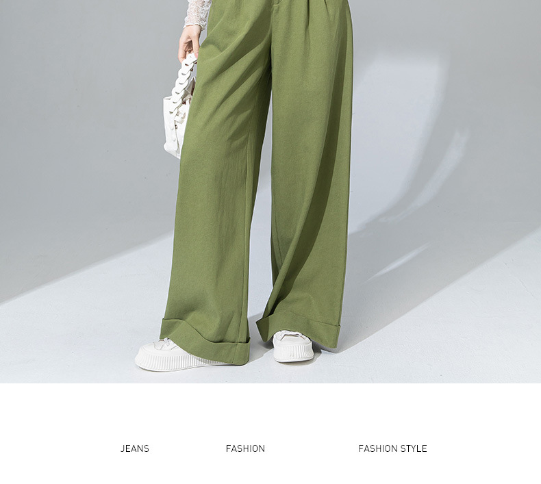 Quần tây nữ ống đứng cạp cao dáng suông dài chấm đất chất Tencel cotton — Xanh bơ chi tiết 18