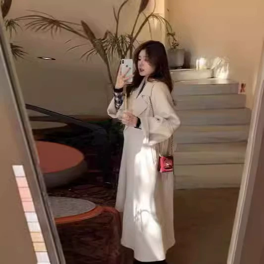Woolen design red demi-season woolen coat, trend of season, for teenagers