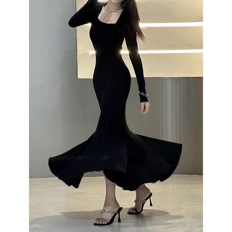 Tall Women's Fishtail Hip-Hugging Dress with Slightly Flared Sleeves, Autum Elegant, High-End, Slim-Fitting, Lotus-Like Maxi Skirt Tall Women's Fishtail Hip-Hugging Dress with Slightly Flared Sleeves, Autum Elegant, High-End, Slim-Fitting, Lotus-Like Maxi Skirt