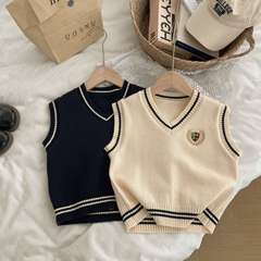 笨舒舒2024春秋新款韓范百搭兒童毛衣馬甲學院風休閒寬鬆針織馬甲