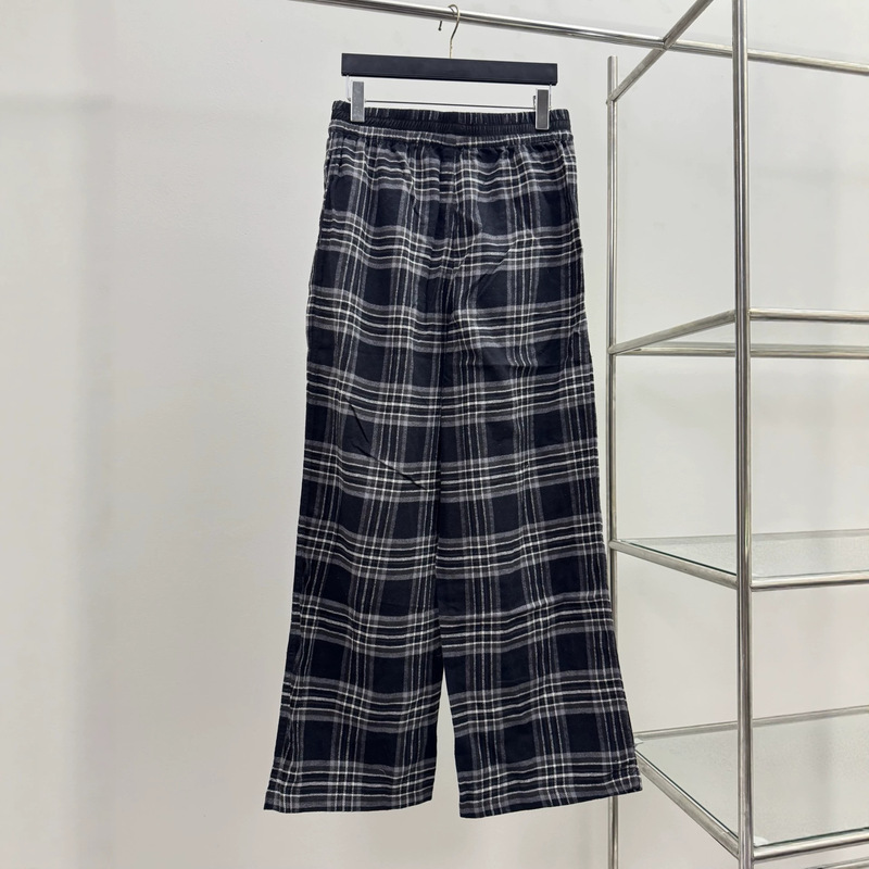 26s [Correct High Version] CH brand, new autumn collection: black and gray flannel plaid wide-leg long pants, casual trousers