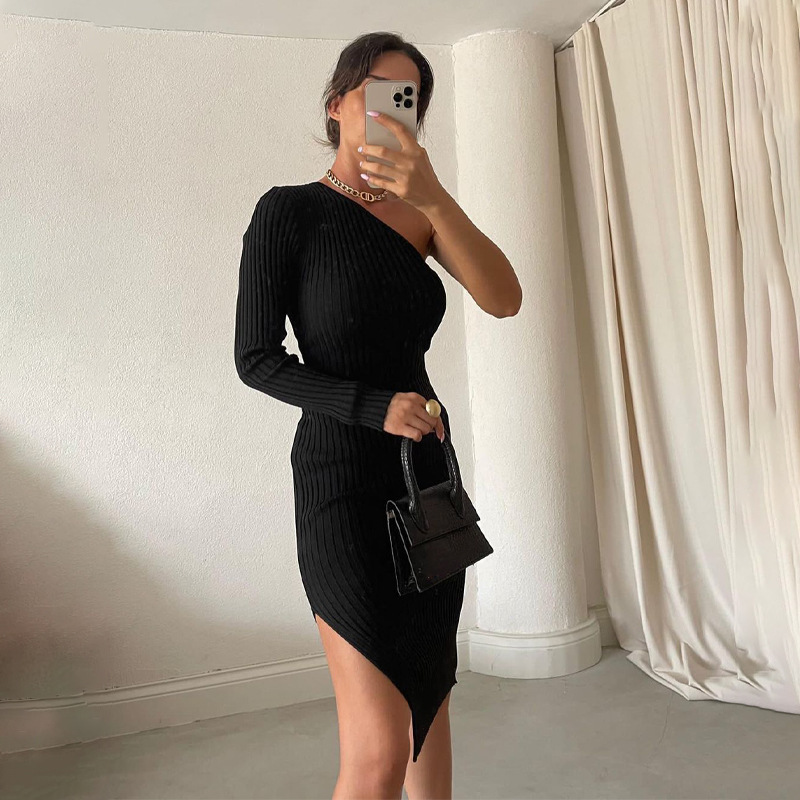 Summer Season Women'S Gender Wholesale Women'S Elegant Stripe Solid Color Oblique Shoulder Style Pencil Skirt