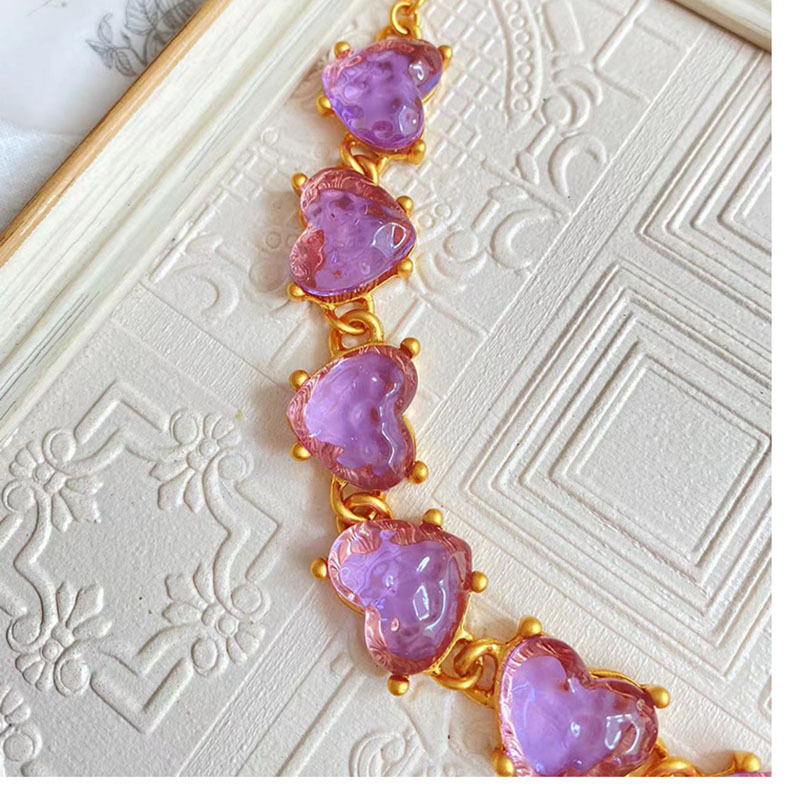 Retro Heart Shape Alloy Glass Inlay Artificial Gemstones Womenu0027S Bracelets Earrings Necklace