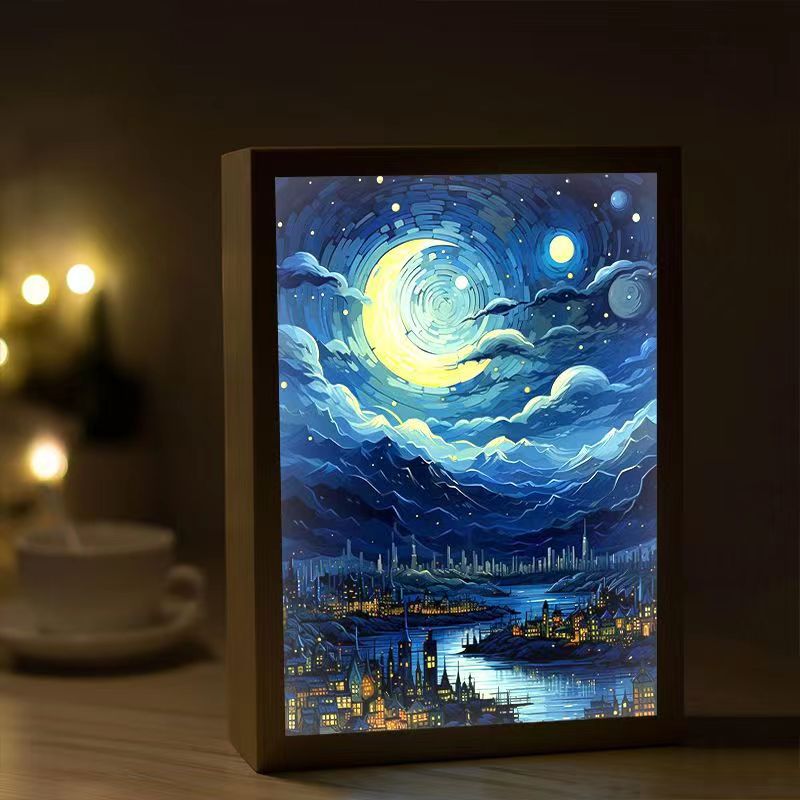 梵星空水墨款系列灯光画抖音网红装饰画小夜灯创意相框摆台