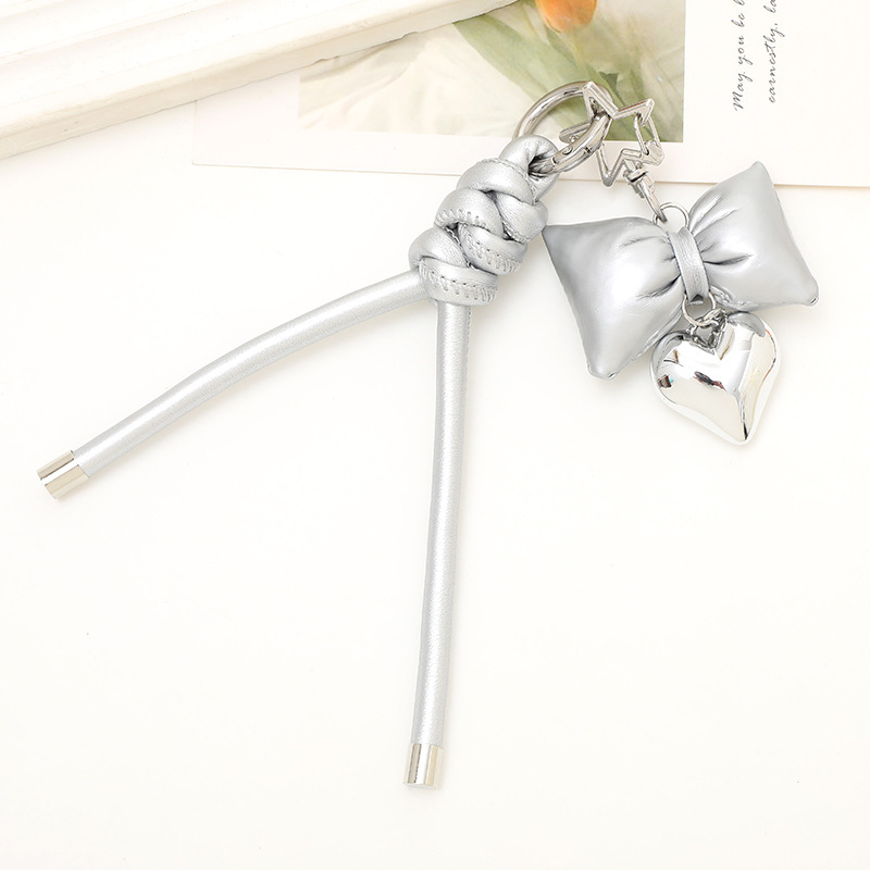 Pu Leather Material 1 Piece Basic Heart Shape Bow Knot Pu Leather Valentine'S Day Keychain