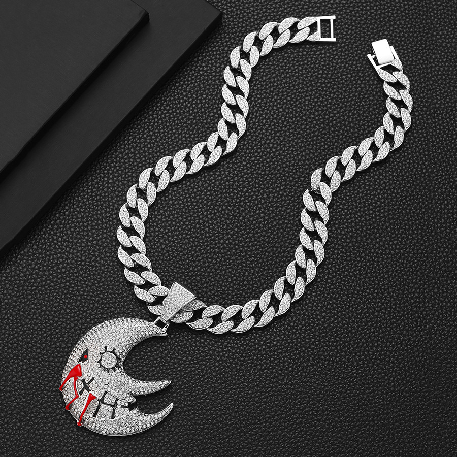 Watch buckle personality niche American necklace alloy hip-hop moon dark style Cuban chain_voghion.com