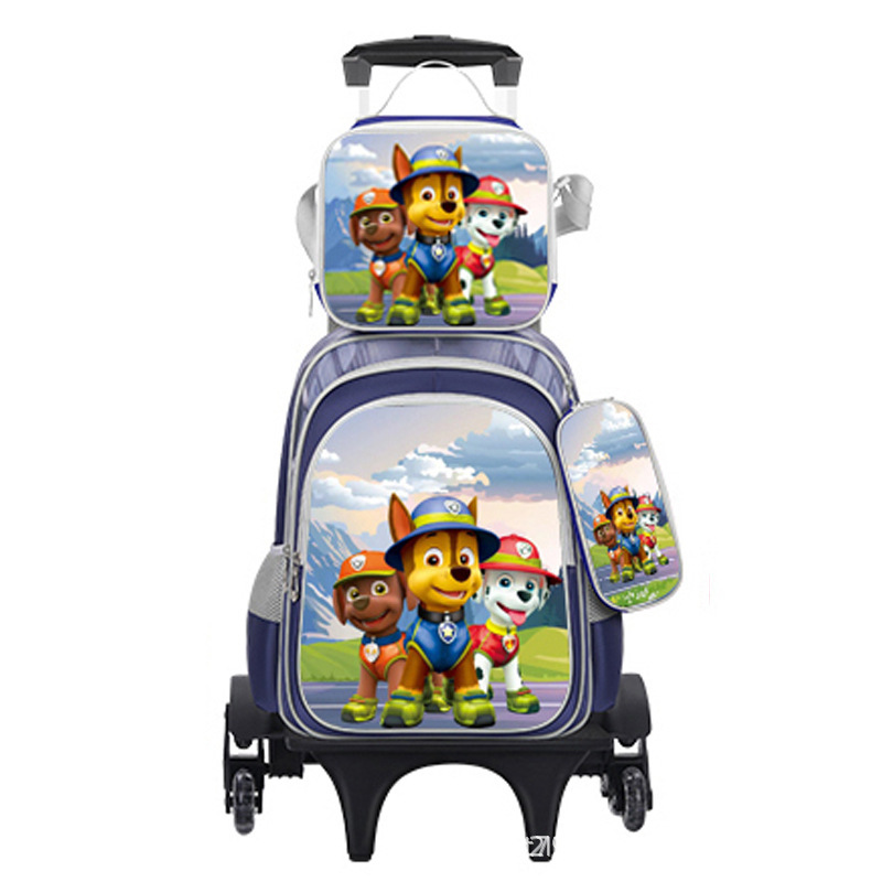 Suministro directo de fábrica, mochila escolar con barra de ruedas para niños, juego de tres piezas, protección de la columna para estudiantes de primaria, reducción de carga, mochila universal de dos ruedas y seis ruedas