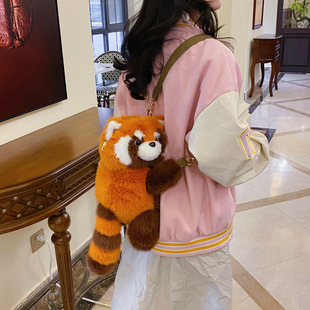 Cross-border Zoo Simulation Backpack Red Panda Backpack Raccoon Girl Cute Plush Crossbody Bag Doll