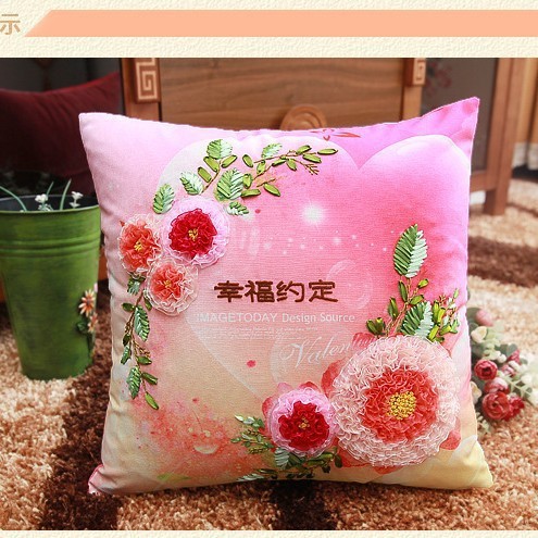 Fábrica al por mayor de color de impresión bordado de la cinta hecha a mano DIY paquete de material cojín funda de almohada flor frente mariposa volando doble platillo Flying dance