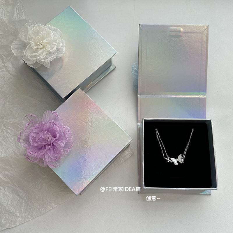 原创小众超仙花朵首饰礼盒镭射磁吸翻盖礼物盒项链包装高级感空盒