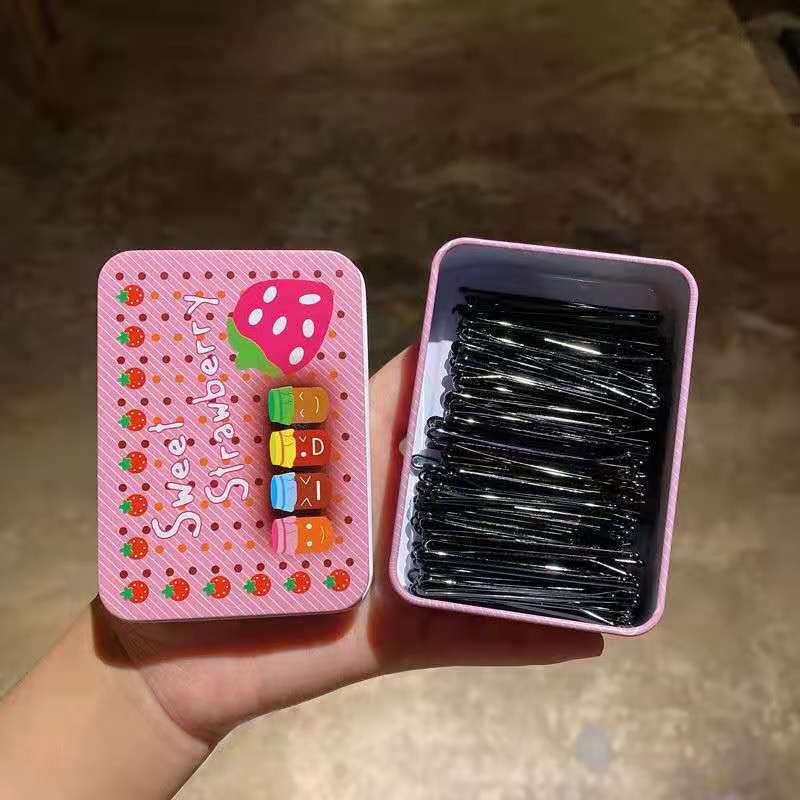 ヘアクリップ一字クリップシンプル黒ヘアクリップ小髪クリップ固定髪飾り女性スチールクリップu型クリップ|undefined
