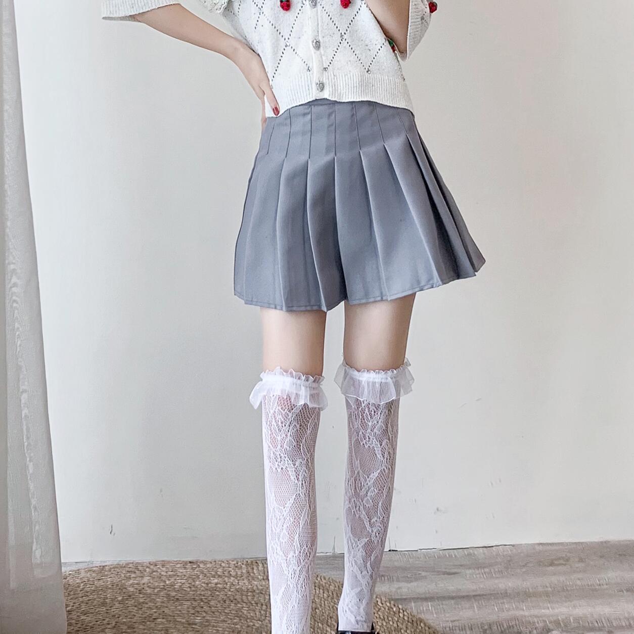 Japanese Style White Glass Silk Thigh Over-the-Knee High Socks Small Leg Socks Two-Wearing Large Floral Hollow Mesh Jacquard Net Socks