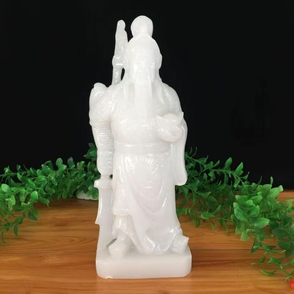白玉关公摆件天然阿富汗玉石玉雕观音佛玉像艺术品武财神风水摆件
