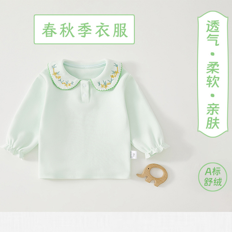 Girls' Bottoming Shirts, Baby Lace Lapel Tops, Kidsren's Autumn and Winter Inner Wear, Small and Medium-Sized Kidsren's Baby Style Long-Sleeved T-Shirts