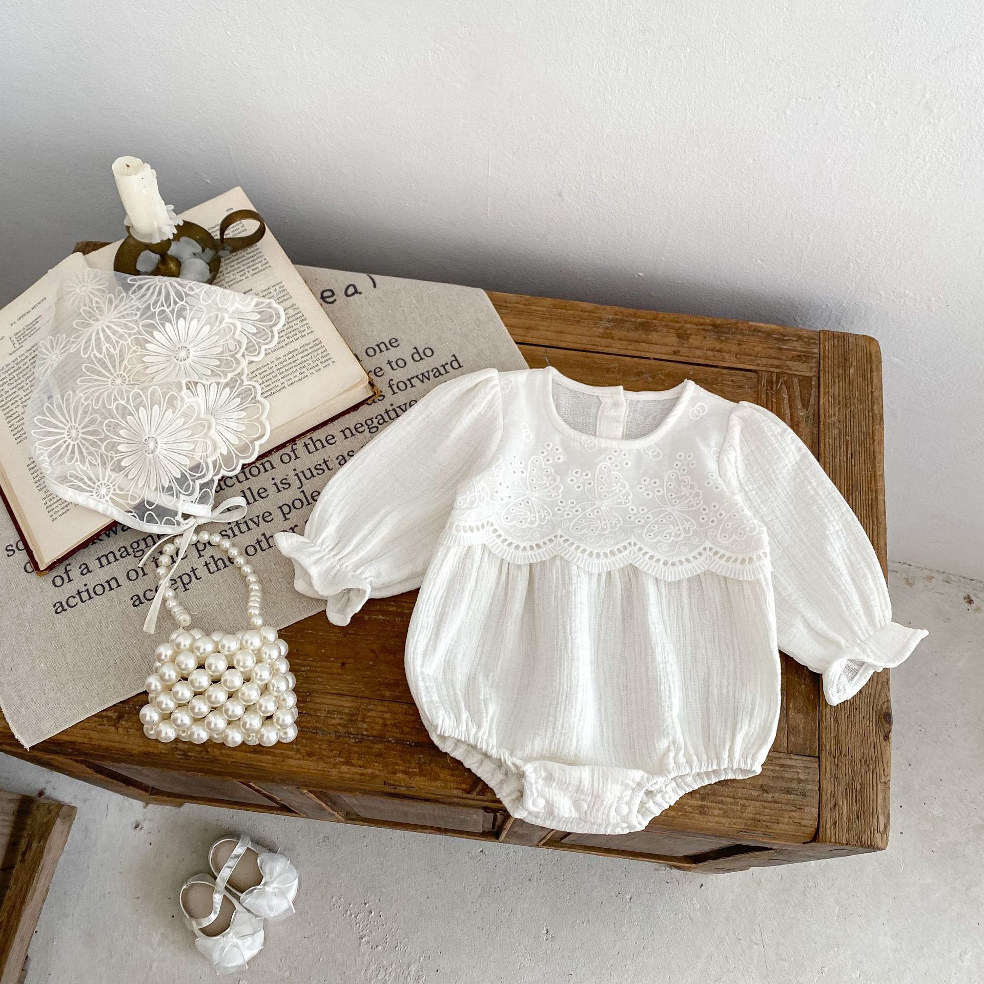 Baby and toddler autumn 2024 cotton bubble long sleeved khaki women's baby solid color ladylike bag fart triangle_voghion.com