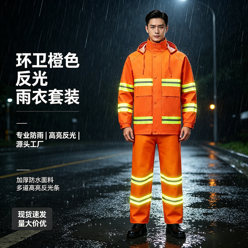 Sanitation raincoat set, outdoor reflective two-piece anti-explosion rainproof suit for road and landscaping, available for wholesale and direct delivery Sanitation raincoat set, outdoor reflective two-piece anti-explosion rainproof suit for road and landscaping, available for wholesale and direct delivery