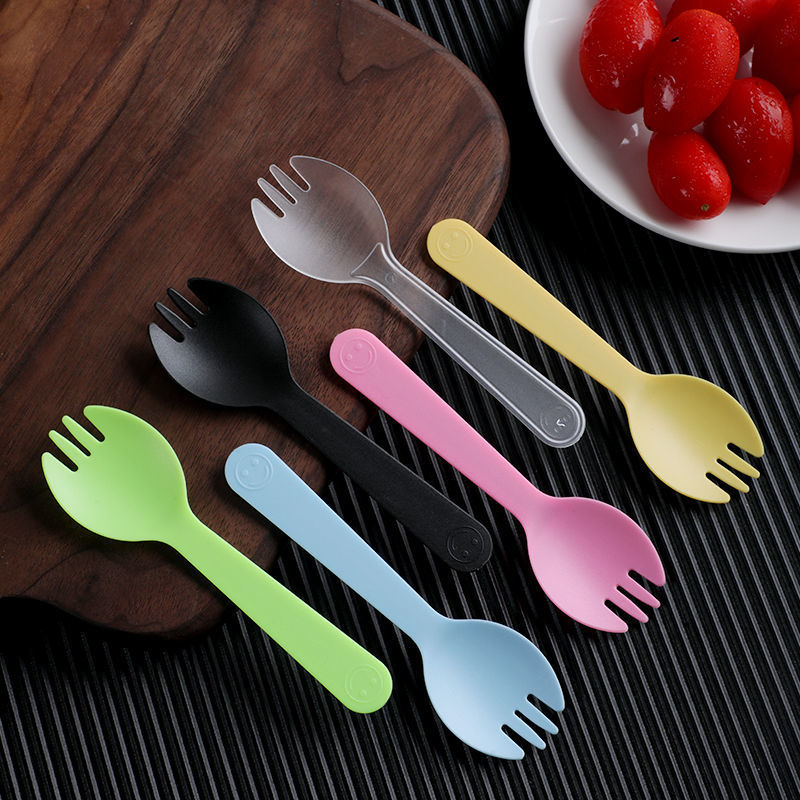 disposable Spoon Plastic Cake fork ice cream Spoon tableware Fruit fork Independent packing