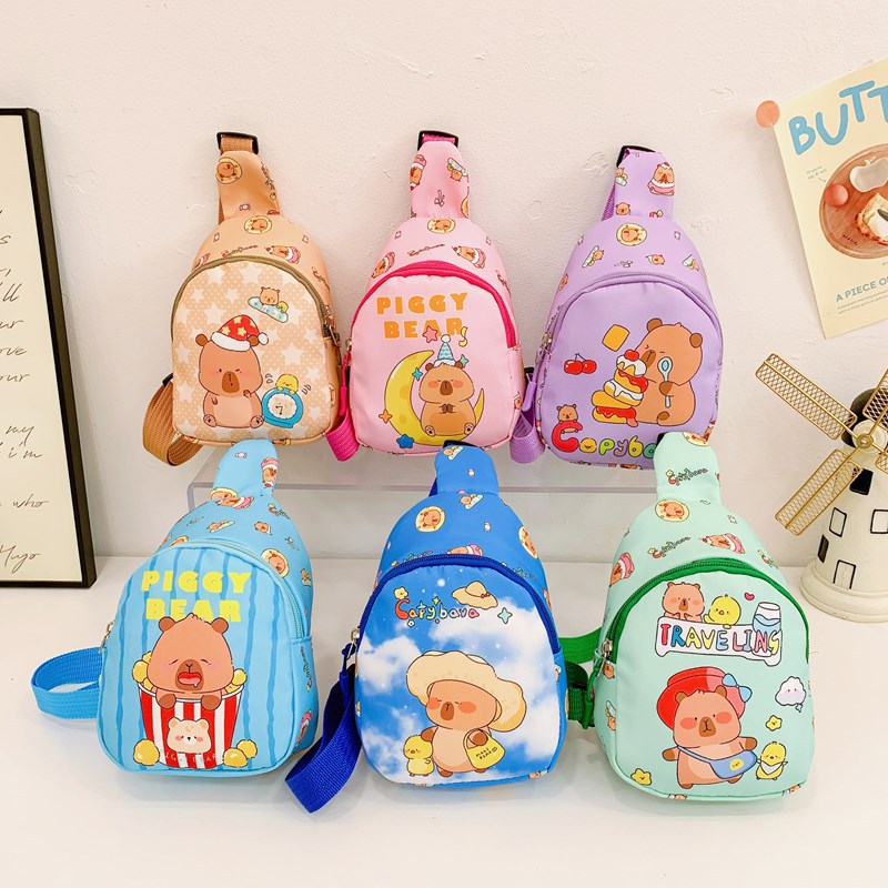 Bolsos de pecho de dibujos animados japoneses para niños y niñas encantadores carteras de cambio de bebé Capibara nuevas bolsas de impresión para niños