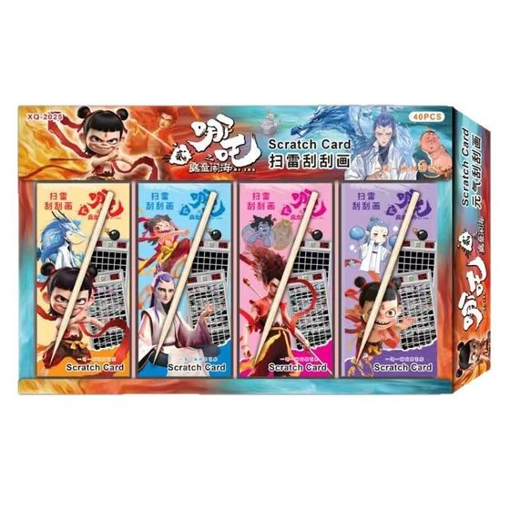 New Nezha Devil Boy's Vigilance Scratch Drawing Minesweeper DIY Color Note Card Wholesale Children's Educational Toys