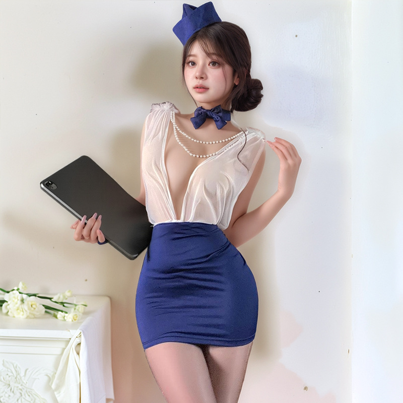 Runqu Stewardess Uniform Professional Wear Female Private Stewardess Sexy Lingerie Uniform Role Play Costume One Piece