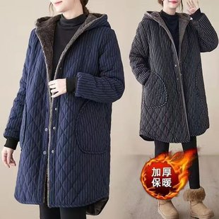Winter Coat fleece-lined thickened cotton-padded coat for women 2023 new artistic plus size women's hooded cotton-padded coat plaid cotton-padded coat for women