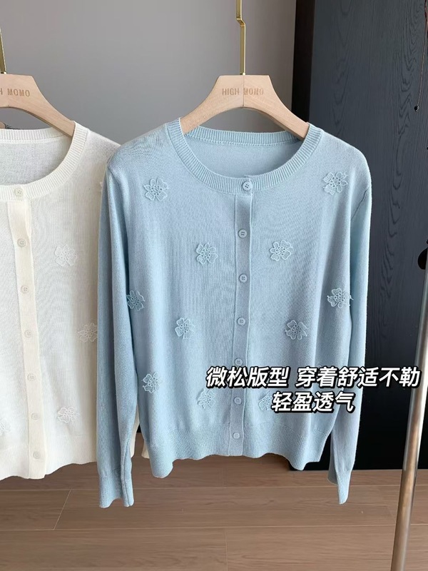 氛围感！温柔立体蕾丝花朵针织开衫时尚羊毛上衣外套秋女K0851M|undefined