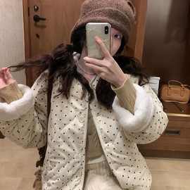 秋冬季外套灯芯绒波点冬季韩系新款棉服棉衣宽松棉袄加绒加厚保暖