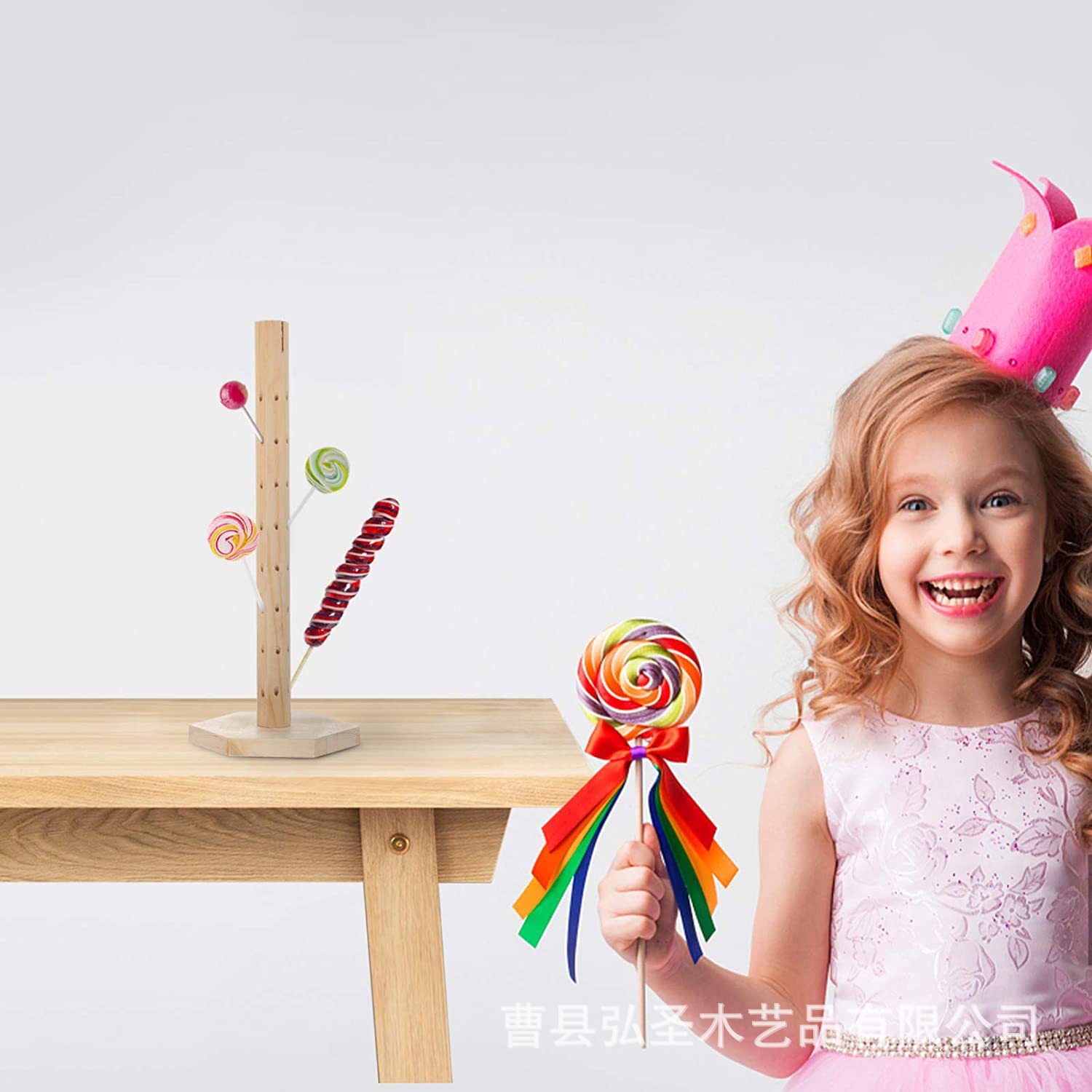 Estante de exhibición de piruletas de madera con orificio redondo enchufable Estante de caramelos confitados de madera Estante de almacenamiento de madera