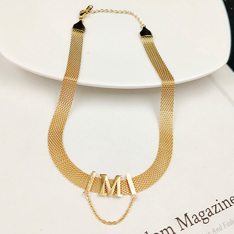 fashion simple titanium steel letter M necklace ring