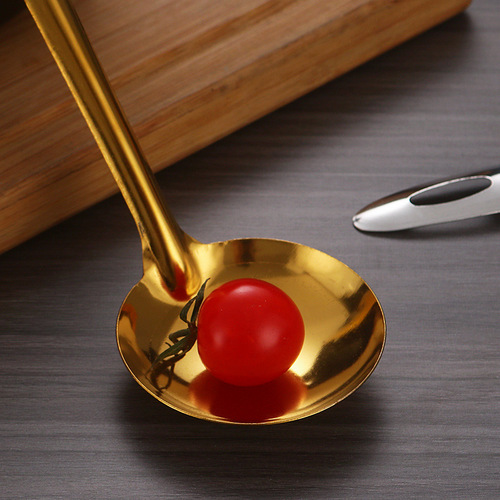 Stainless steel hot pot scoop golden long handle soup spoon multi-purpose household large soup ladle scoop set commercial wholesale