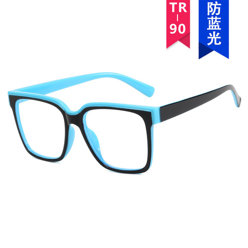 欧美撞色拼色方形平光镜新款时尚眼镜框潮流TR90眼镜架防蓝光