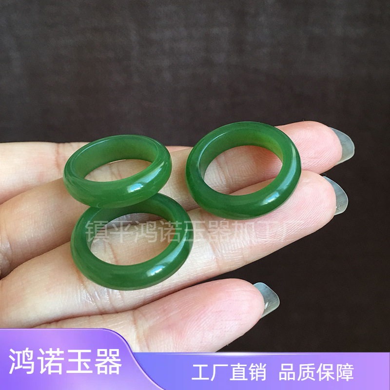 外蒙料高仿新疆玉石戒指指环扳指菠菜绿男女款玉石指环尾戒批发