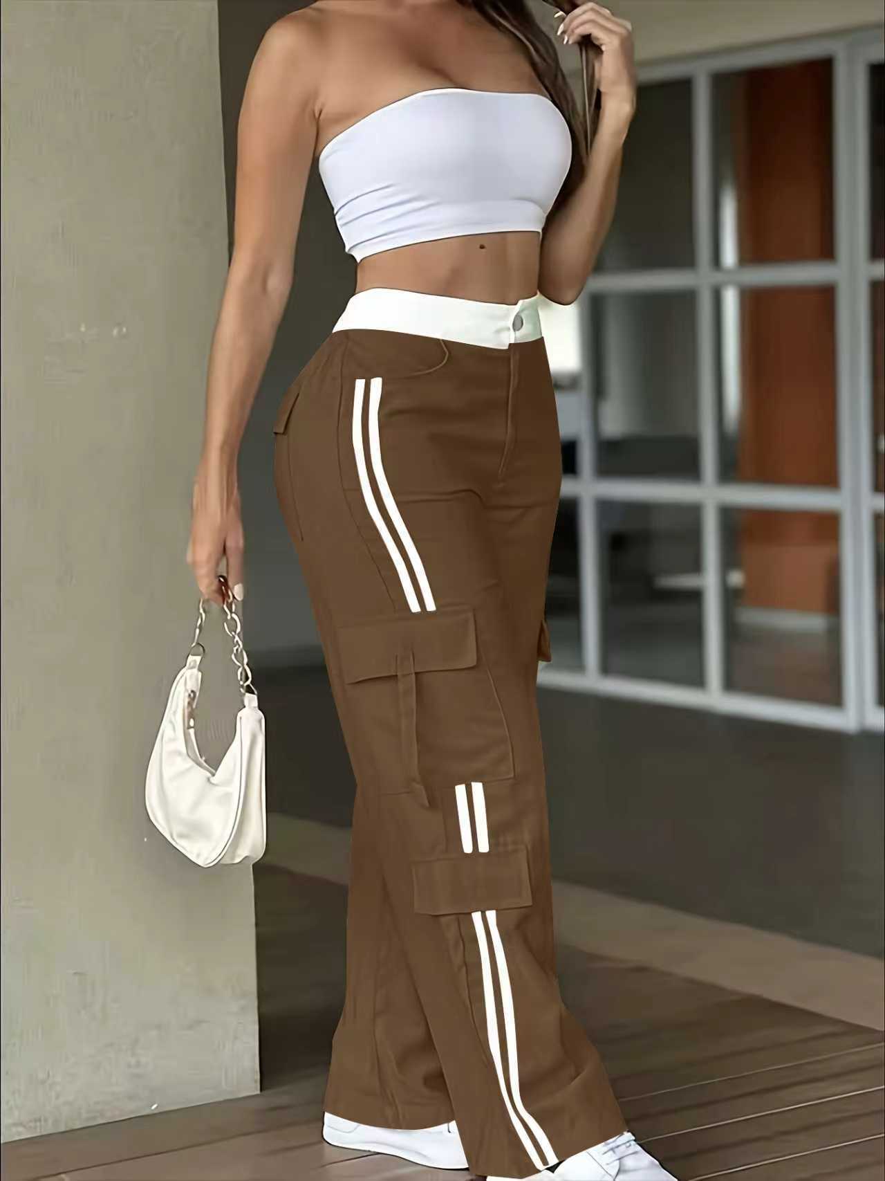 32DING - 965 pantalones rectos a rayas laterales Europa y América ropa de mujer al por mayor 2024 otoño nuevo estilo casual estilo universitario cuerda de dibujo image 8
