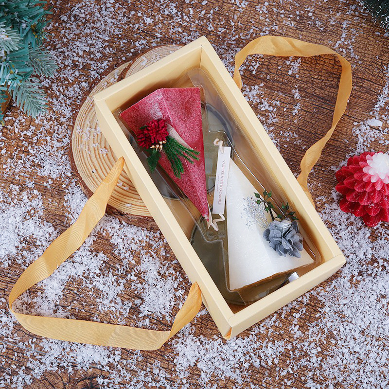 Enfeite de vela natalina criativo em formato de pinheiro com flocos de neve, estilo INS, para nicho ou presente sofisticado._voghion.com