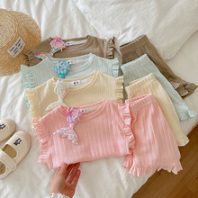 女童夏季套装2026韩版无袖背心短裤两件套提花透气棉洋气公主风