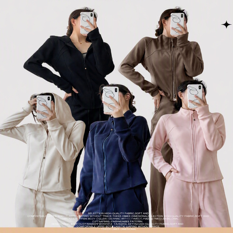 Canada 1Ulu016 Same Style Windproof Suit with Hood for Women, New Spring Sports Yoga Top and Casual Pants