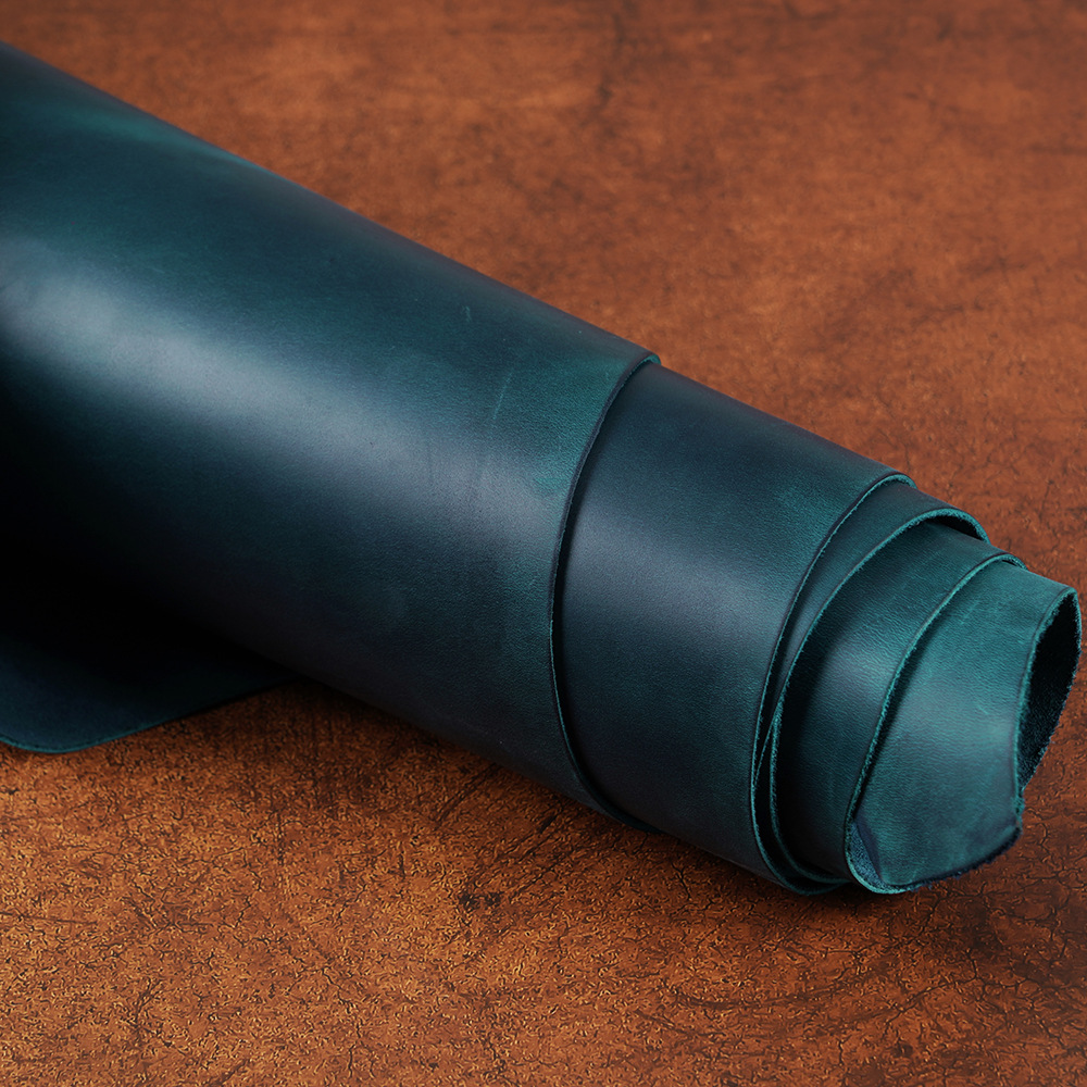 黄牛疯马皮头层牛皮蓝色厚度1.8--2.0箱包鞋材皮料皮具文具真皮料